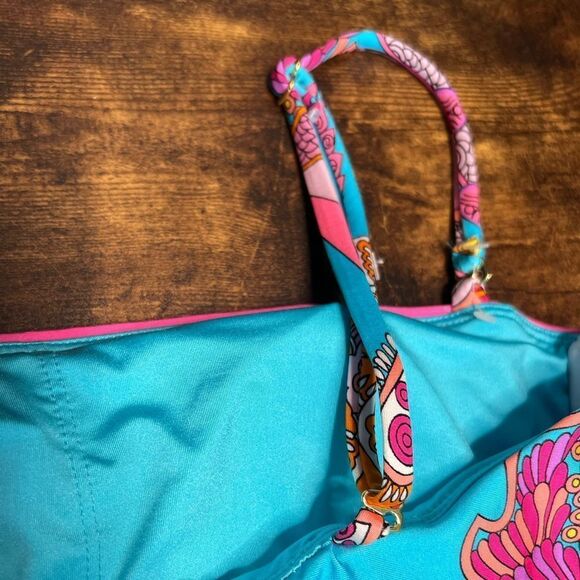 Trina Turk Swim Meilani Border-Print Tankini Top in Blue/Pink Multi. Sz 4. NWT! - Picture 6 of 13